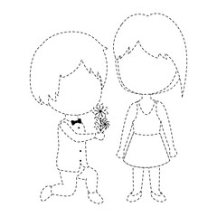 cute couple just married with flowers bouquet vector illustration design