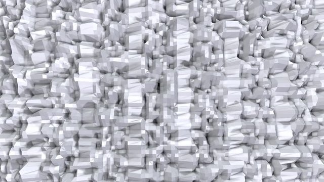 Simple low poly 3D surface as popular environment. Soft geometric low poly background of pure white grey polygons. 4K Full hd seamless loop background