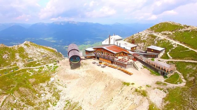  Karwendel cable car mountain station to 2,244 meters (7,362 feet) above sea level. Around this landmark you is numerous hiking and climbing routes. Germany, Central Europe.