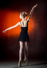 Ballet. Image of a flexible cute ballerina dancing in the studio. Beautiful young dancer. A ballerina is posing.