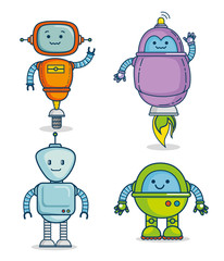 set of cute cartoon robots technology vector illustration graphic design