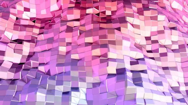 Soft geometric low poly motion background with pure blue red polygons. Abstract simple blue red low poly 3D surface as poligonal environment. 4K Fullhd seamless loop background with gradient blue red