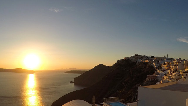 Greek Island of Santorini at Sunset in the town of Oia, Greece