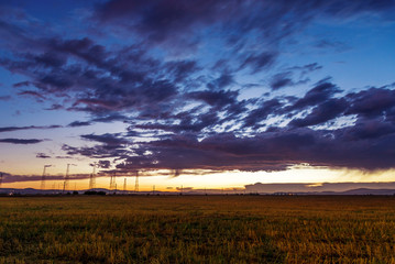 Dramatic sunset over a field