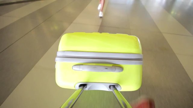 Travel concept, walking with luggage in the station