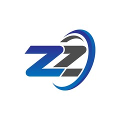 vector initial logo letters zz with circle swoosh blue gray