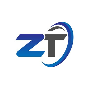 vector initial logo letters zt with circle swoosh blue gray