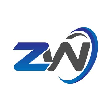 vector initial logo letters zw with circle swoosh blue gray