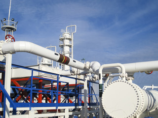 Heat exchangers in a refinery. Heated gasoline air cooler. The e