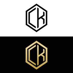 initial letters logo ck black and gold monogram hexagon shape vector