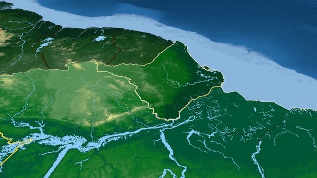 Amapa - Brazil, region extruded. Bumps shaded