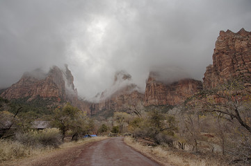 Cloud over the head of Court of the Patriarchs, which is a famous vista point of Zion National...