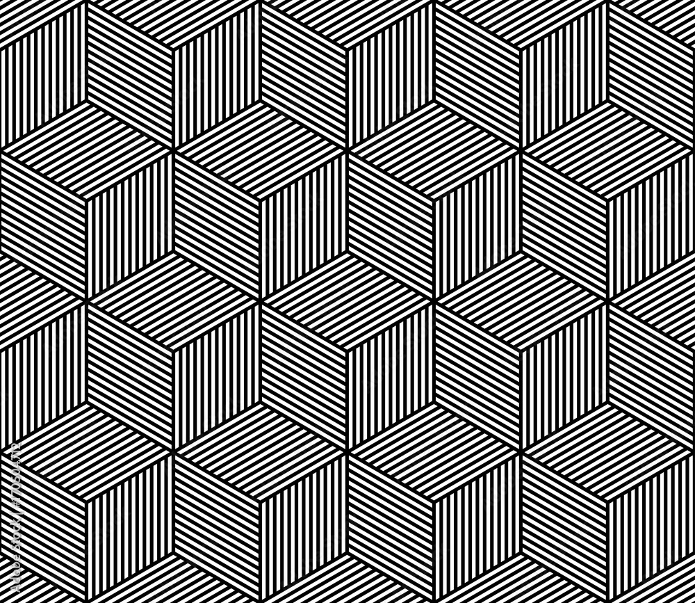 Poster Seamless vector pattern texture with abstract hexagon grid 3d cube structure.