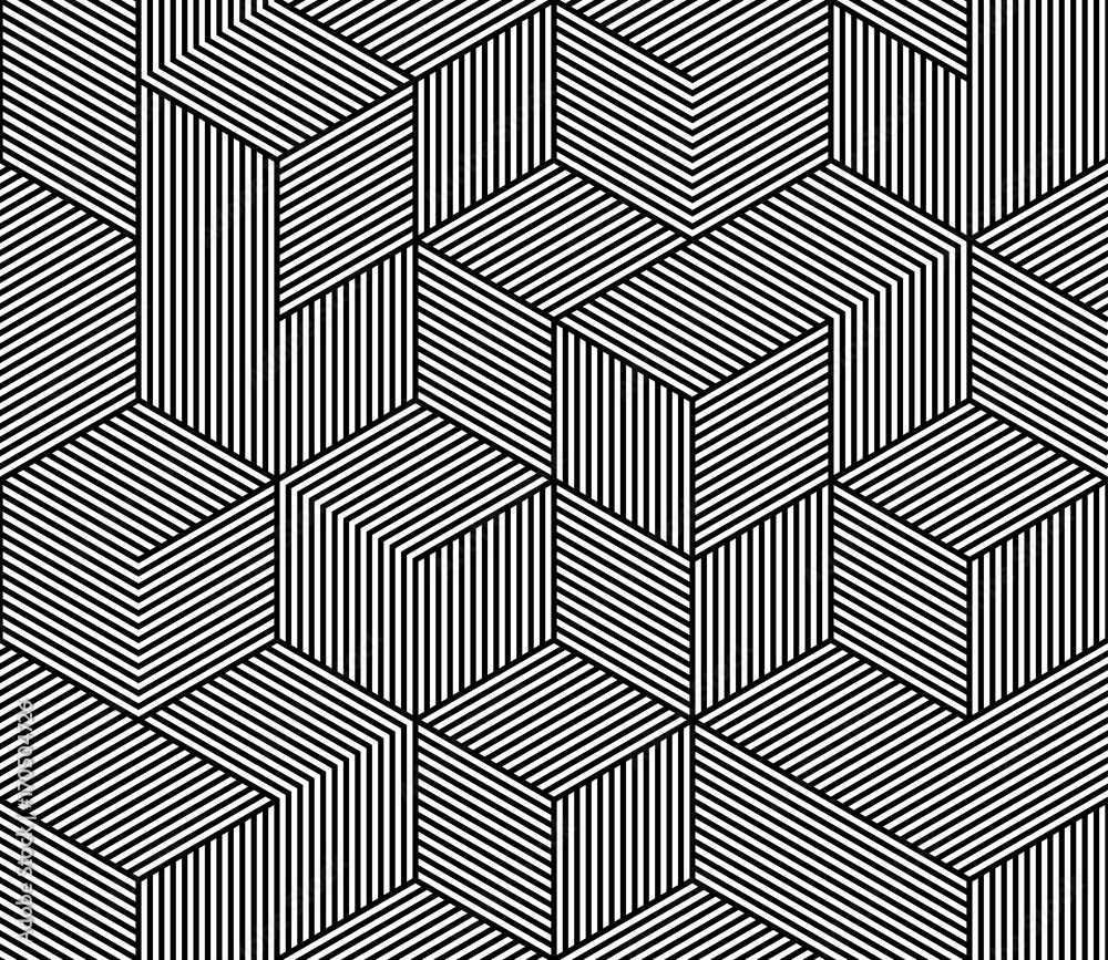 Poster Seamless vector pattern texture with abstract hexagon grid 3d cube structure.