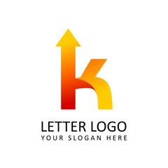 letter K logo template orange round ribbon with arrow head