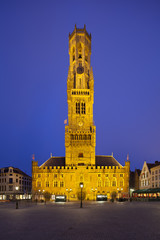 Belfry And Market Of Bruges At Night