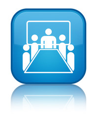 Meeting room icon special cyan blue square button