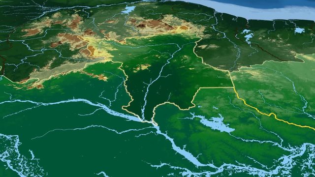 Roraima - Brazil, region extruded. Bumps shaded