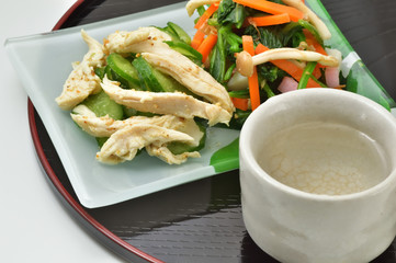 日本酒とキュウリの酢和え