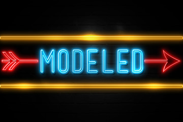 Modeled  - fluorescent Neon Sign on brickwall Front view