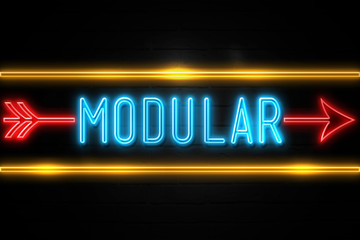 Modular  - fluorescent Neon Sign on brickwall Front view