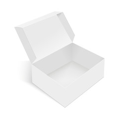 White square cardboard box vector template. Paper container for product. Vector illustration.