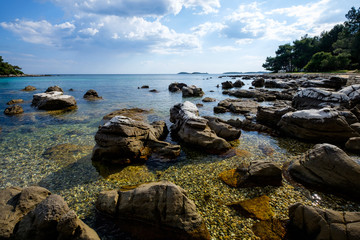 Fototapeta na wymiar Rovinj Croatia rocky seaside