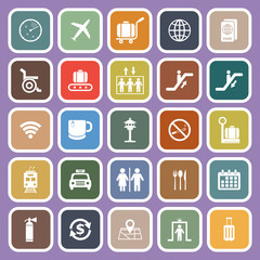 Airport flat icons on purple background