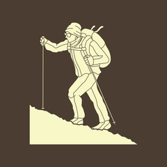 A man hiking on the mountain graphic vector