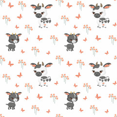 Vector colorful seamless pattern with the image of farm animals in cartoon style.