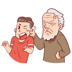 Grandfather scolding grandson