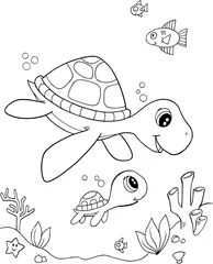 Peel and stick wall murals Cartoon draw Cute Sea Turtle Vector Illustration Art