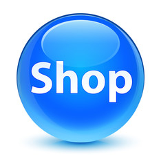 Shop glassy cyan blue round button