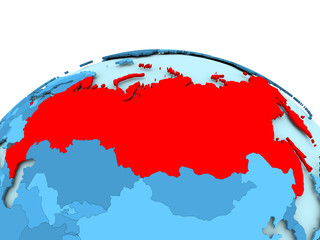 Russia on blue political globe