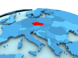 Czech republic on blue political globe