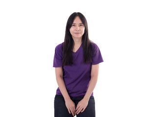 Thai women in purple T shirt , isolated with clipping path