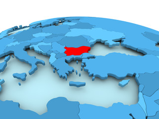 Bulgaria on blue political globe
