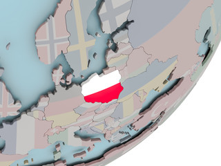 Poland on globe with flags