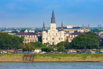 St. Louis Cathedral, New Orleans, Louisiana, USA view from Mississippi river