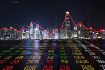 Stock Market Trend with Financial City in background (Hong Kong)
