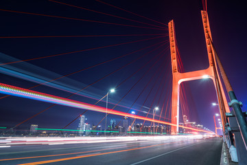 traffic on Nanpu bridge at night,shanghai.