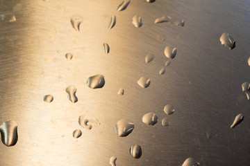 Drops of water on a metal surface
