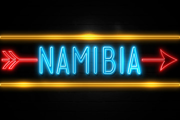Namibia   - fluorescent Neon Sign on brickwall Front view