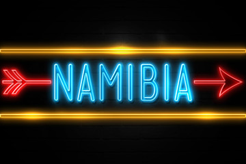 Obraz premium Namibia - fluorescent Neon Sign on brickwall Front view