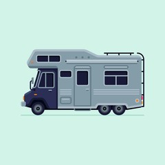 Naklejka premium Detail RV camper trailer truck in flat style vector illustration