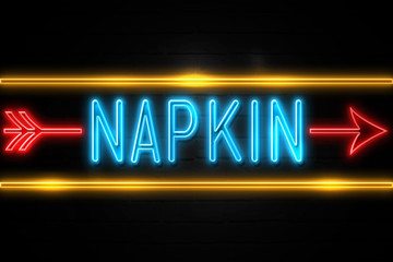 Naklejka na ściany i meble Napkin - fluorescent Neon Sign on brickwall Front view