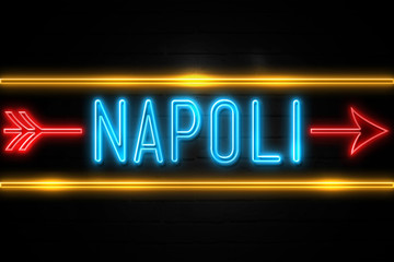 Napoli  - fluorescent Neon Sign on brickwall Front view