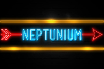 Neptunium  - fluorescent Neon Sign on brickwall Front view