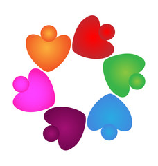 Naklejka na ściany i meble Teamwork heart people in love vector logo