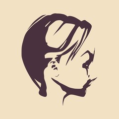 Little Girl Profile Silhouette. Vector Illustration. Cute Adolescent Girl Portrait. Short Hair. Side View